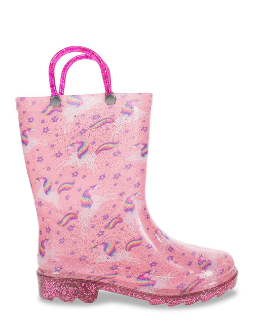 Kids Sparkle Unicorn Dreams Lighted Rain Boot - Pink - Washington Shoe Company B2B