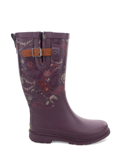 Women's Floral Paisley Tall Rain Boot - Plum