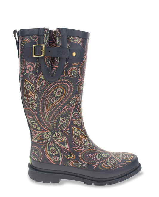 Women's Organic Paisley Tall Rain Boot - Charcoal