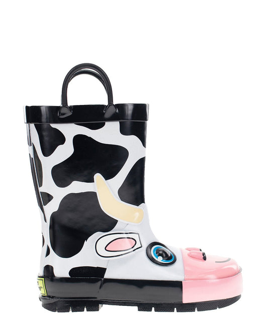 Kids Colbie Cow Rain Boot - Black - WSC B2B