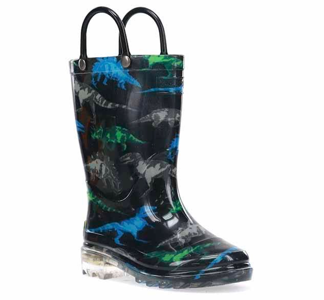 Kids Dinosaur Friends Lighted Rain Boot - Black - WSC B2B