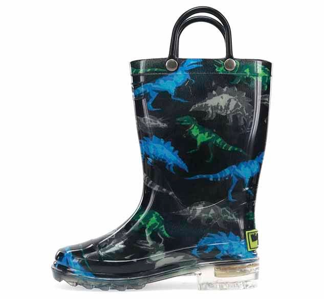 Kids Dinosaur Friends Lighted Rain Boot - Black - WSC B2B