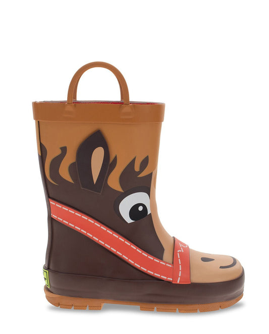 New! Kids Hayden Horse Rain Boot - Brown - WSC B2B