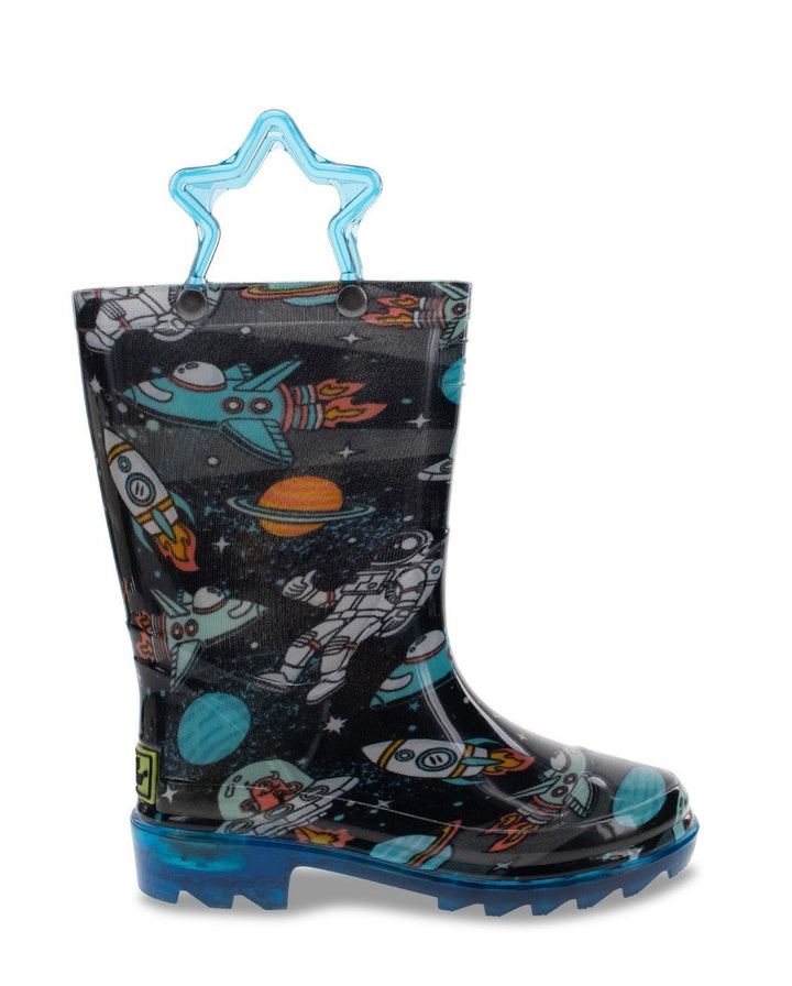 New! Kids Silly Space Lighted Rain Boot - Black - WSC B2B