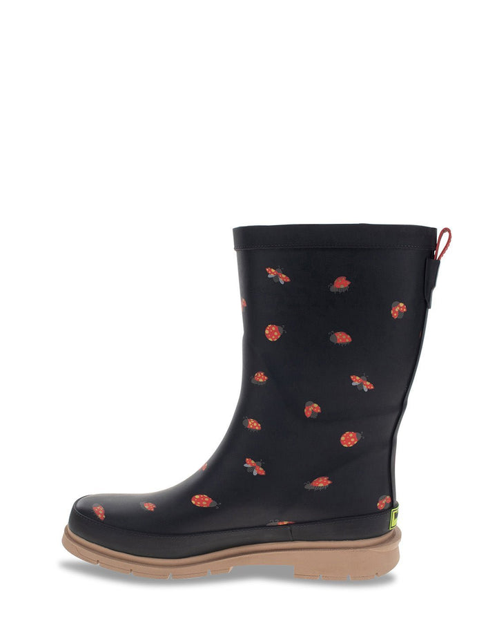 New! Women's Lucky Ladybug Mid Rain Boot - Black - WSC B2B