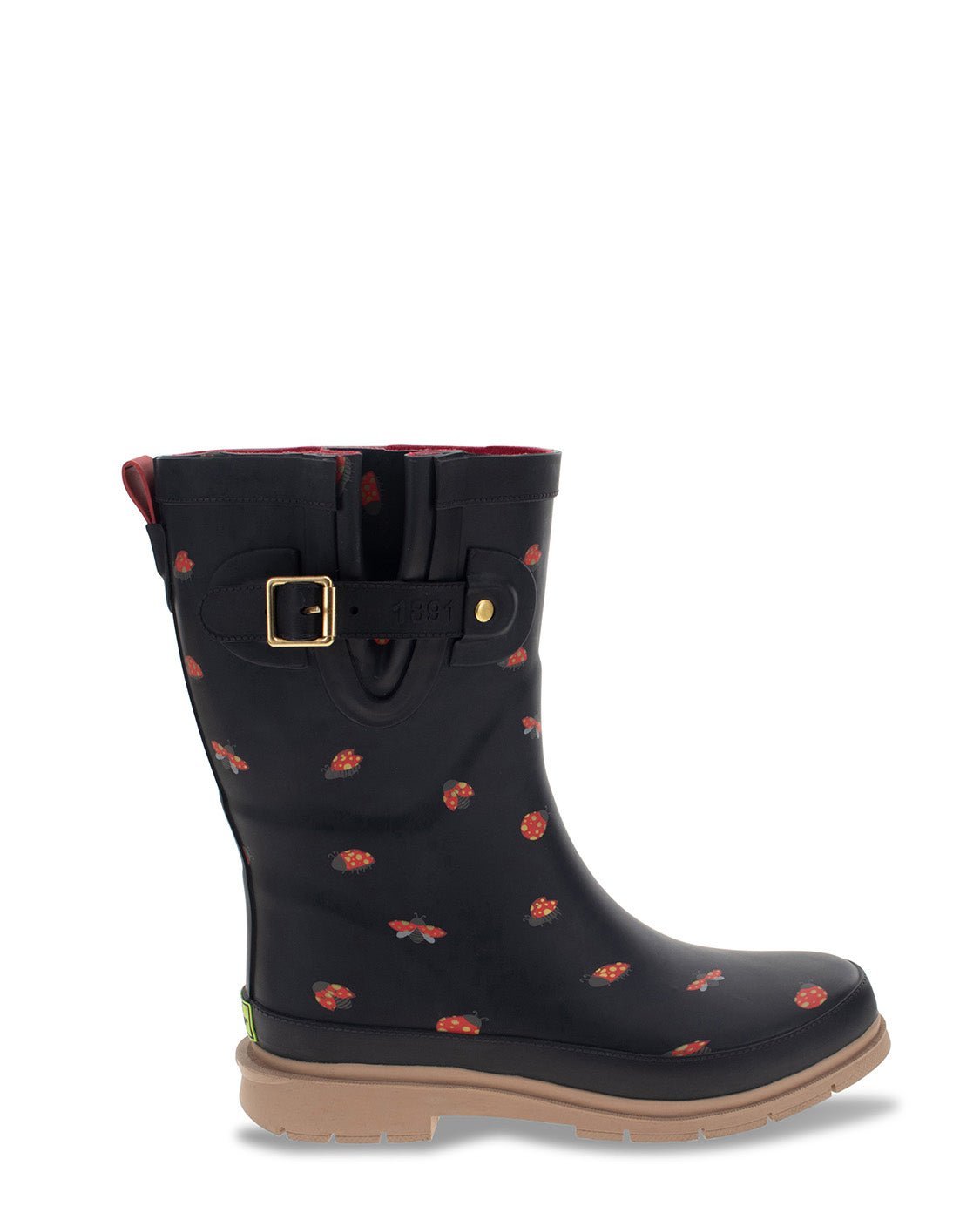 New! Women's Lucky Ladybug Mid Rain Boot - Black - WSC B2B