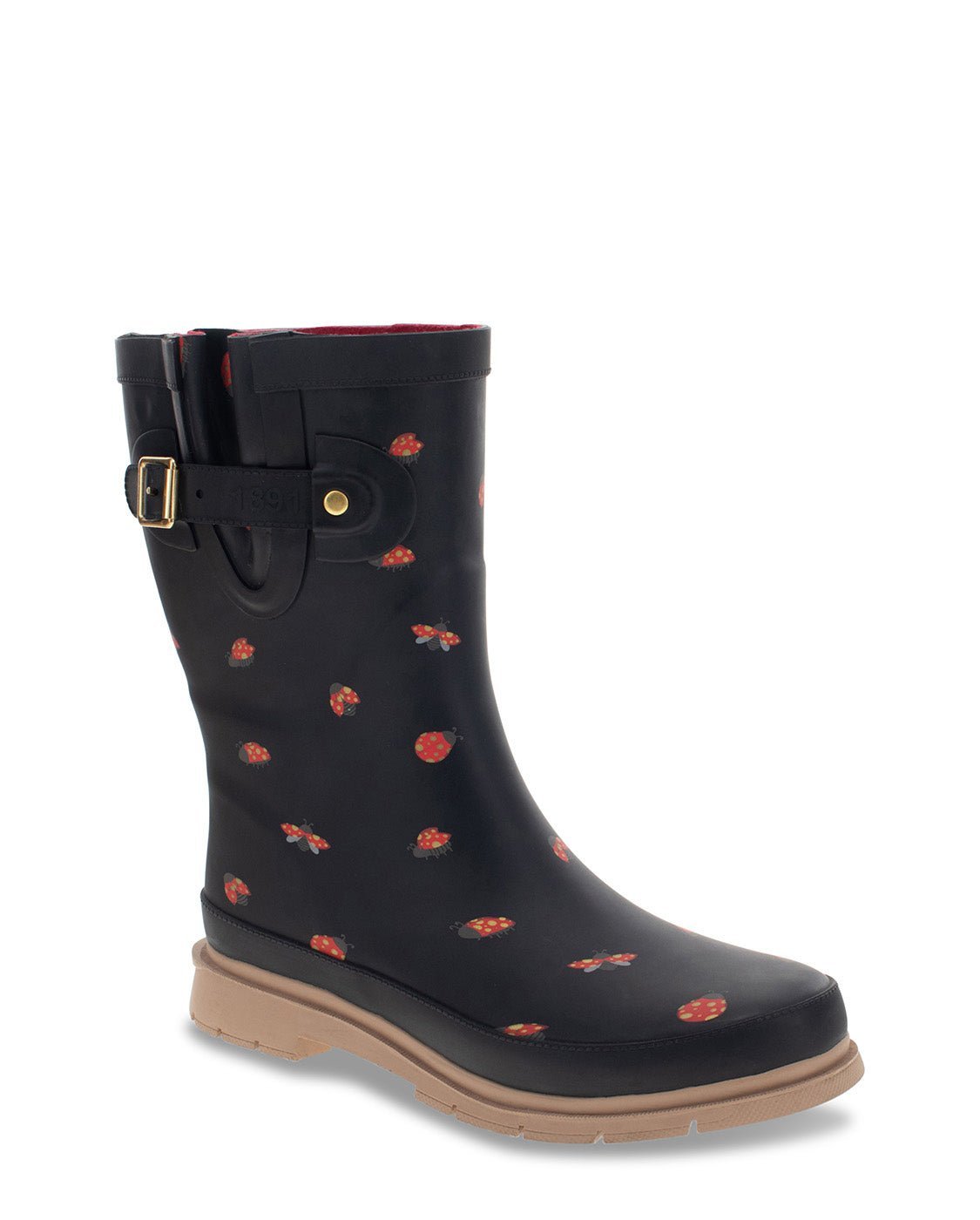 New! Women's Lucky Ladybug Mid Rain Boot - Black - WSC B2B