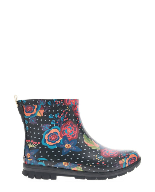 Women's Boho Bloom Ankle Rain Boot - Black - WSC B2B