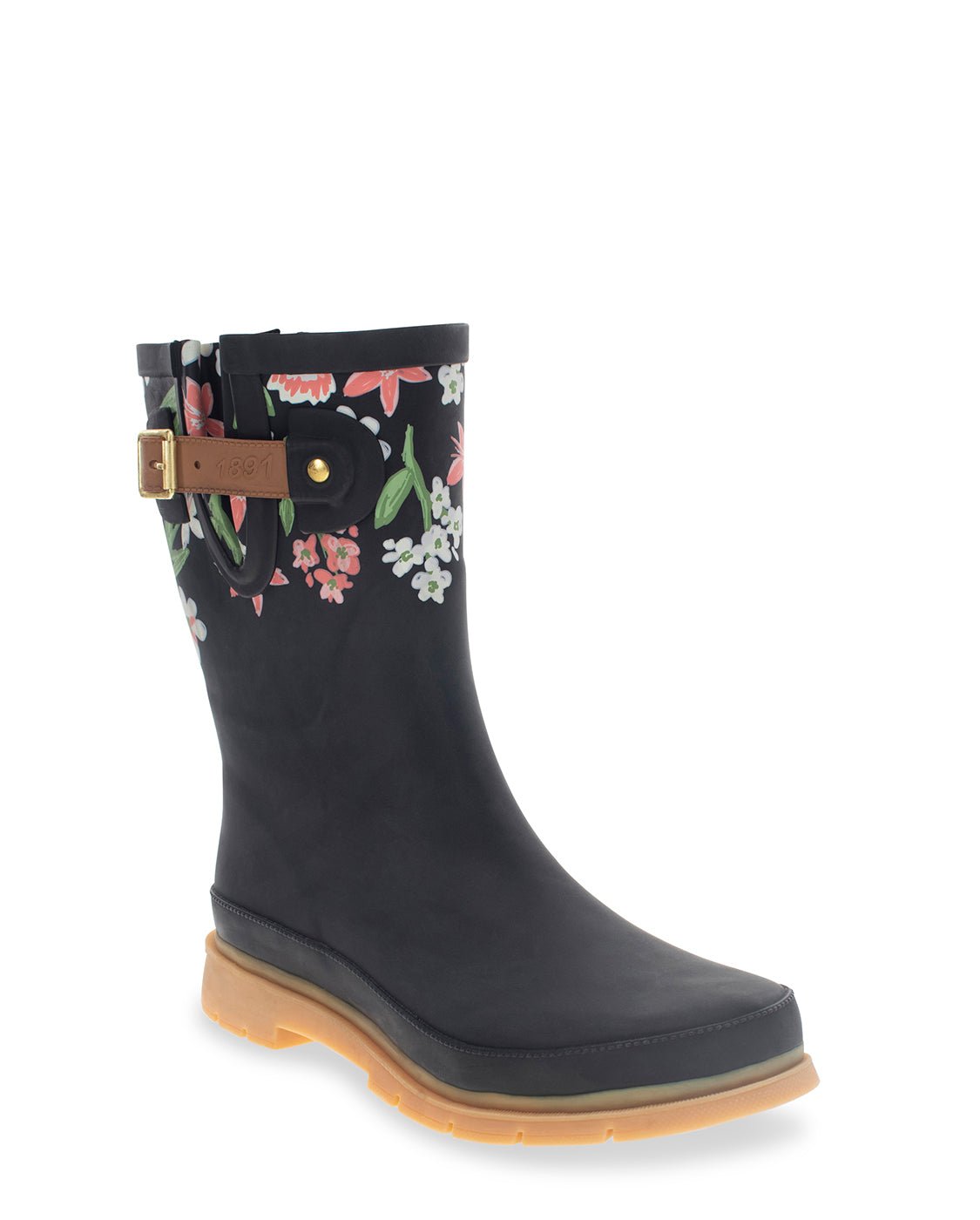 Women's Brushed Petals Mid Rain Boot - Black - WSC B2B