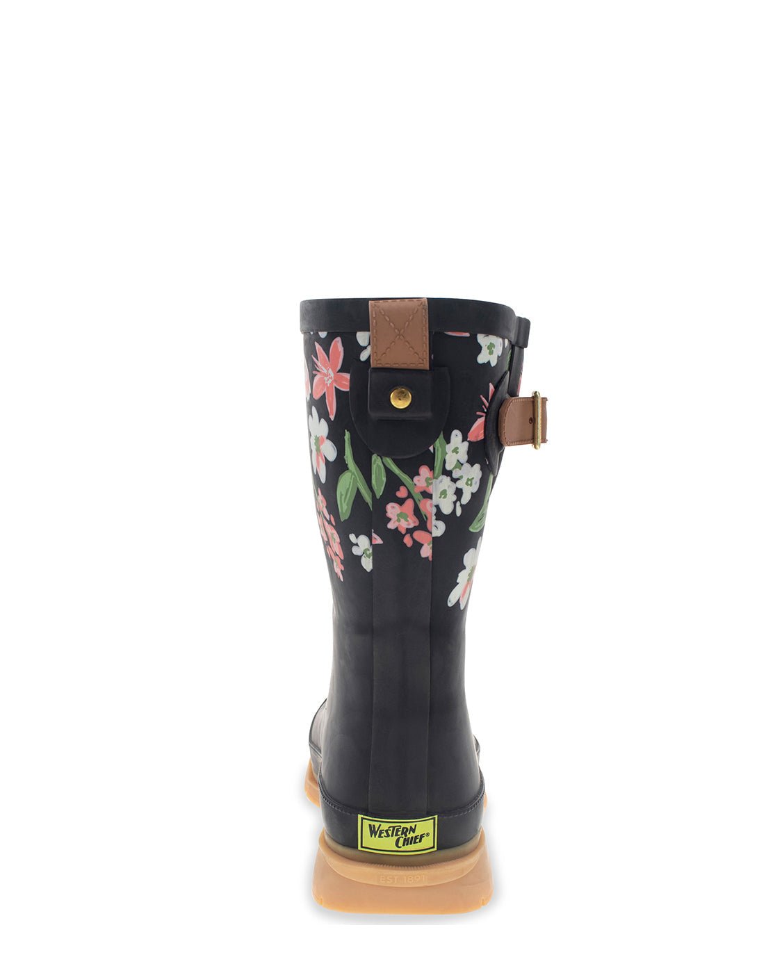 Women's Brushed Petals Mid Rain Boot - Black - WSC B2B