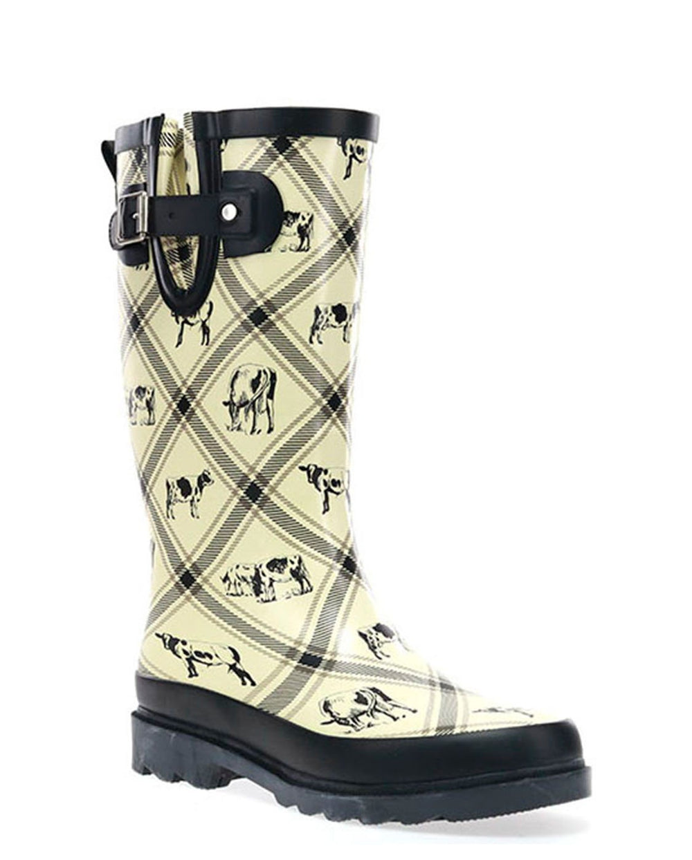 Women's Country Cows Tall Rain Boot - Cream - WSC B2B