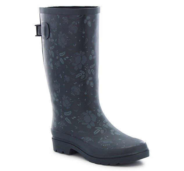 Women's Feminine Floral Wide Calf Rain Boot - Slate - WSC B2B