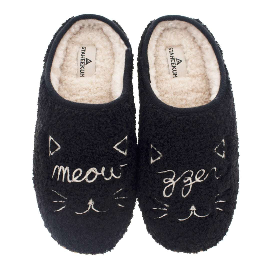 Women's Graphic Meowzzer Cat Slipper - Black - WSC B2B