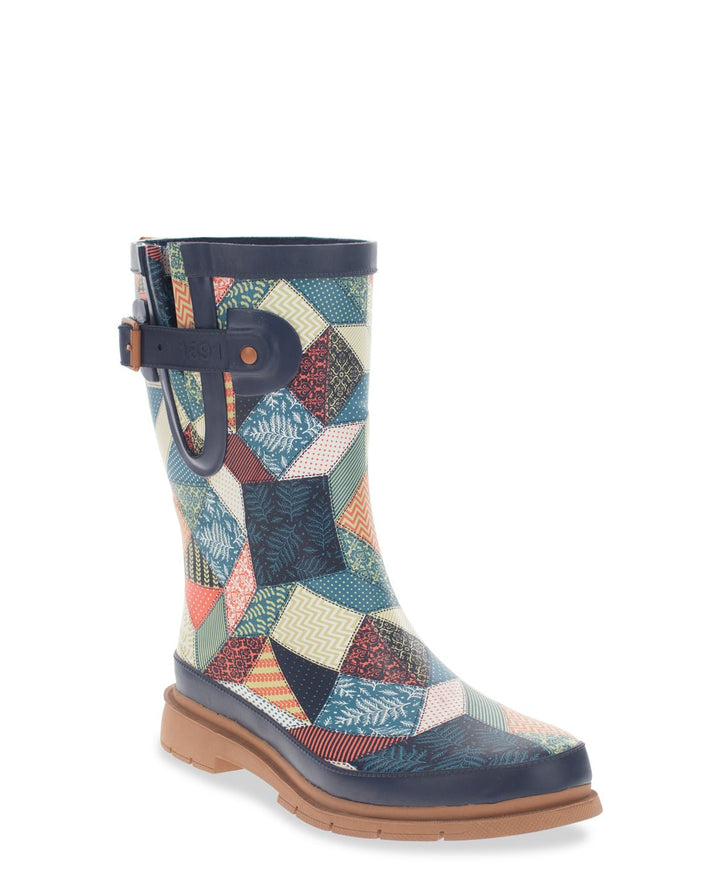 Women's Patchwork Mid Rain Boot- Multi - WSC B2B