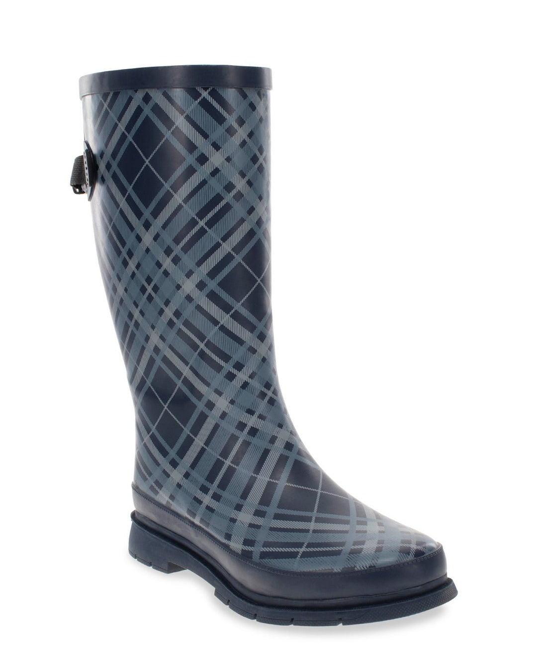 Women's Polar Plaid Wide Calf Rain Boot - Navy - WSC B2B