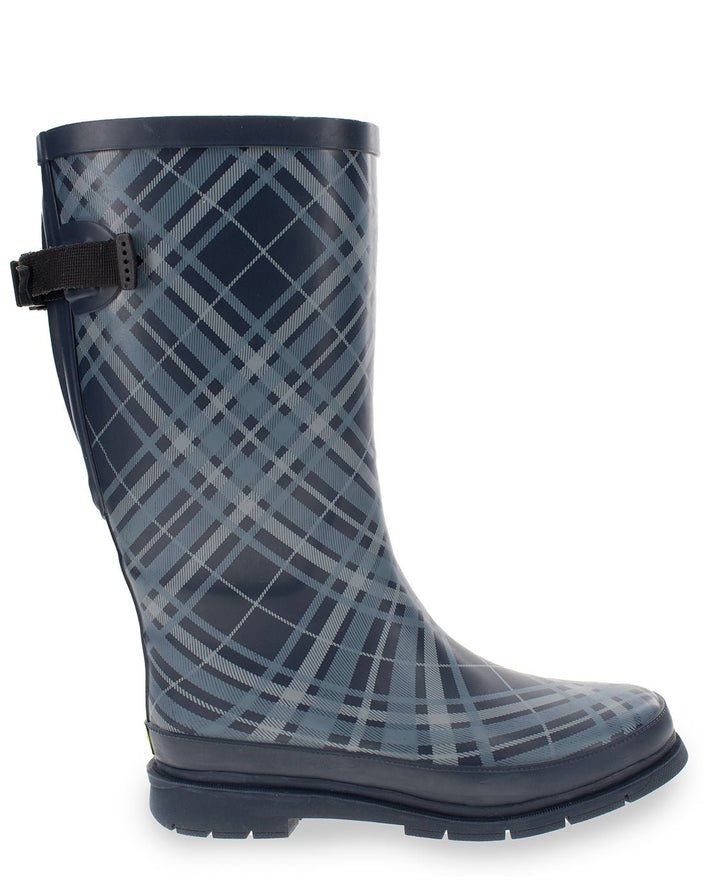 Women's Polar Plaid Wide Calf Rain Boot - Navy - WSC B2B