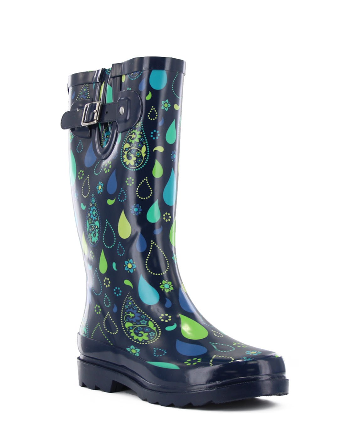 Women's Pouring Paisley Tall Rain Boot - Navy - WSC B2B