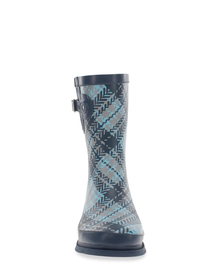 Women's Tweed Plaid Faux Fur Mid Rain Boot - Black - WSC B2B